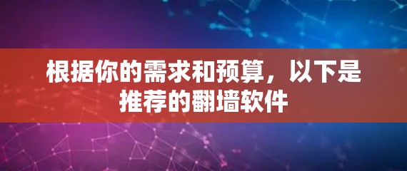 根据你的需求和预算，以下是推荐的翻墙软件