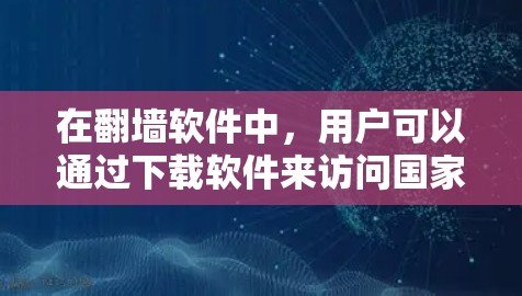 在翻墙软件中，用户可以通过下载软件来访问国家互联网，通常在手机或平板上使用。以下是一些常见的翻墙软件及其特点